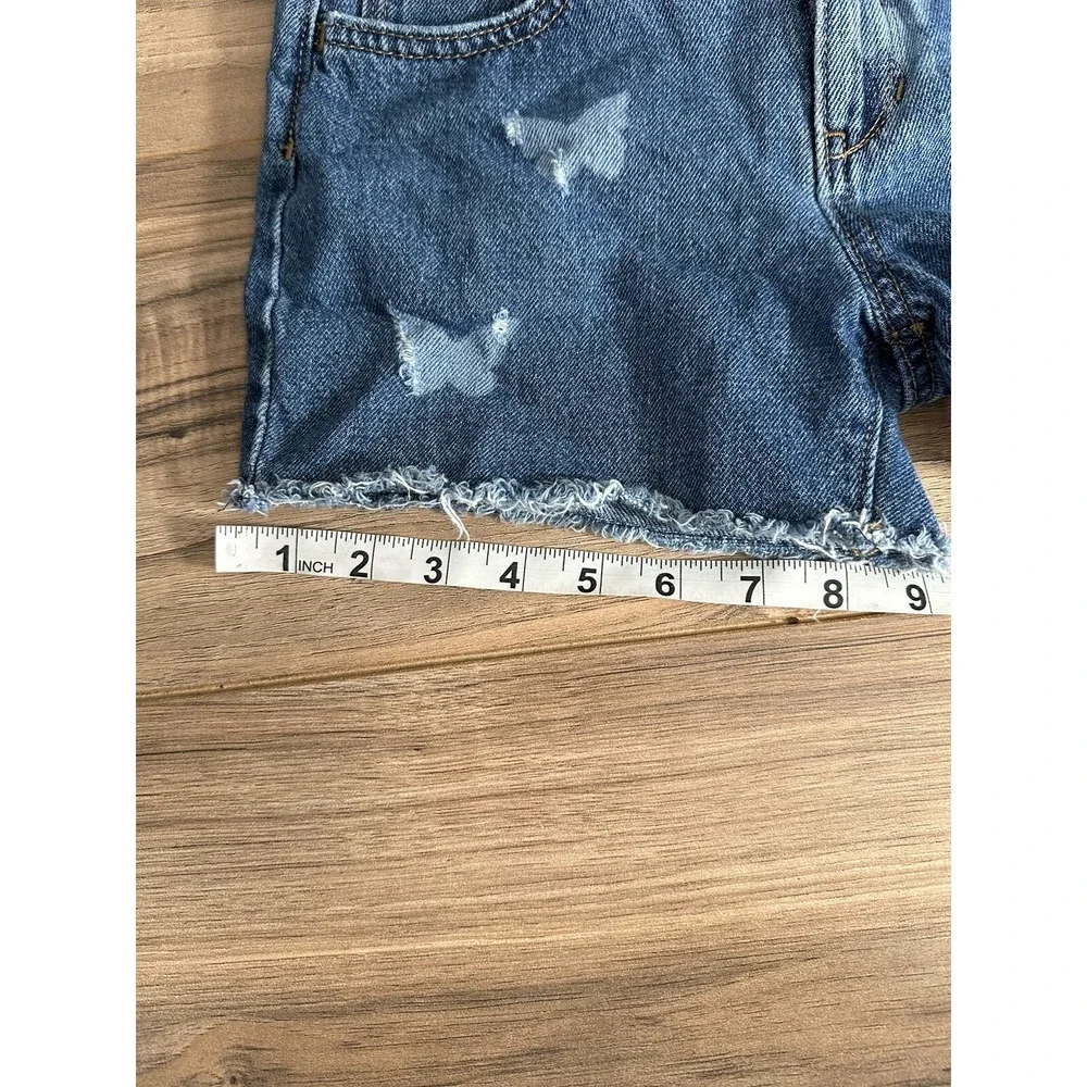 Justice Gir's Size 10 Butterfly Print‎ Cutoff Medium Wash Distressed Jean Shorts